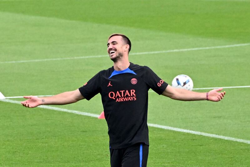 Paris Saint-Germain's midfielder Fabian Ruiz trains on Friday. AFP