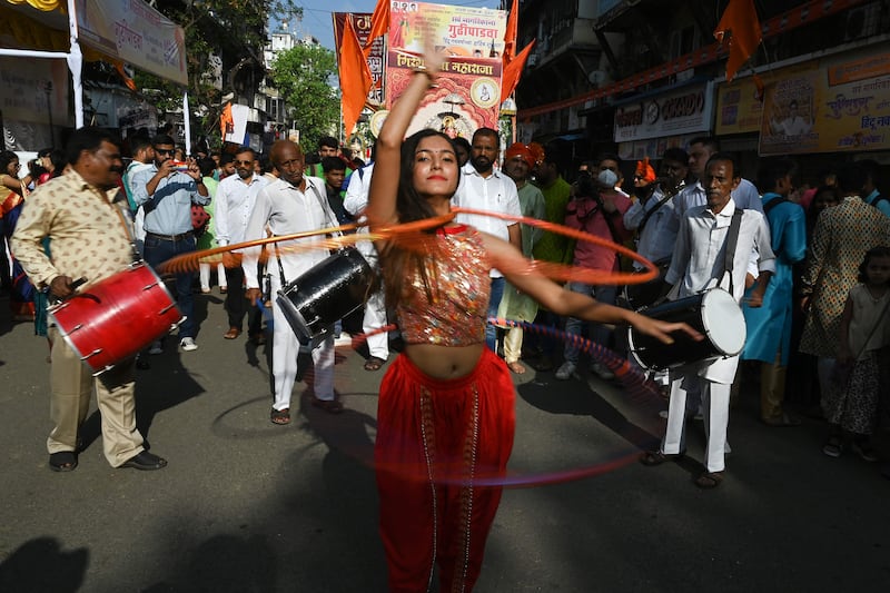A performer at a Gudi Padwa procession. AFP