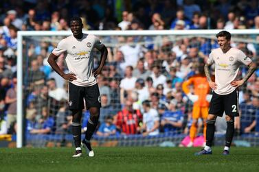Paul Pogba, left, and his Manchester United side were comprehensively beaten by Everton at Goodison Park on Sunday. Getty 