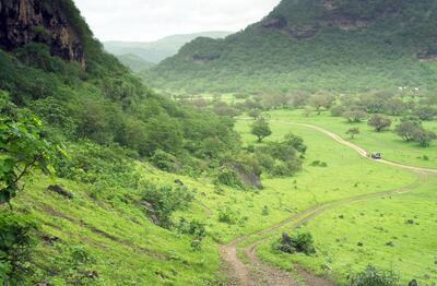 A steep descent is negotiated on a trail in Wadi Darbat in Salalah - Paolo Rossetti for The National