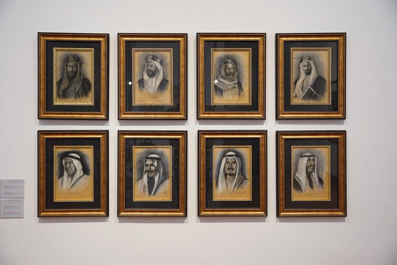  Ahmed Muqeem’s charcoal drawings of Kuwait’s leaders. Courtesy of ASCC