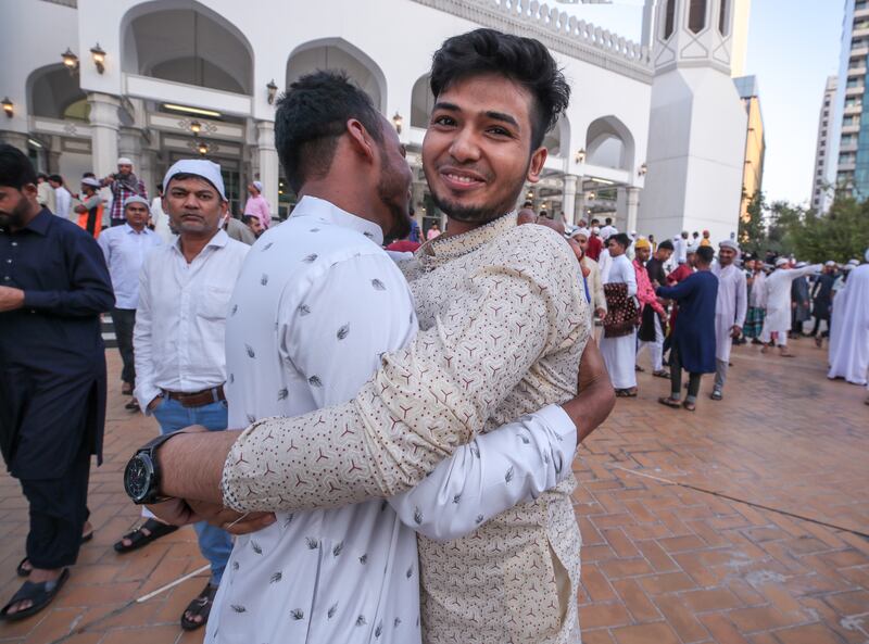 Muslims celebrate Eid in Abu Dhabi. Victor Besa / The National