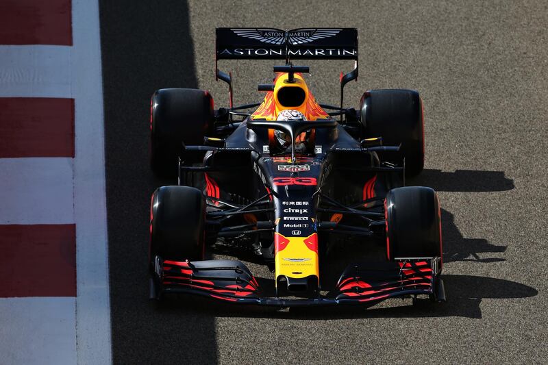 Max Verstappen of the Netherlands driving the (33) Aston Martin Red Bull Racing RB15 on track during practice for the F1 Grand Prix of Abu Dhabi at Yas Marina Circuit  in Abu Dhabi, United Arab Emirates. Getty Images