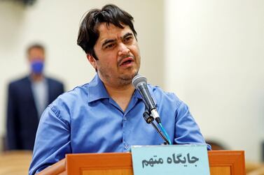 Ruhollah Zam, a dissident journalist who was executed by Iran on December 12, speaks during his trial in Tehran in June. Reuters