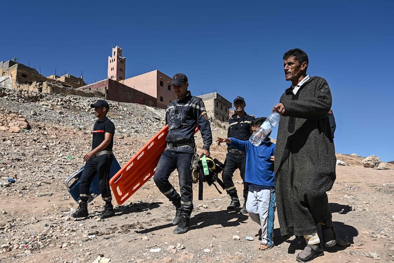 Efforts to help earthquake survivors in the village of Moulay Brahim in central Morocco. AFP