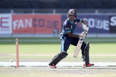 Vriitya Aravind during the Emirates D20 match between ECB Blues and Sharjah held in Dubai. Pawan Singh / The National