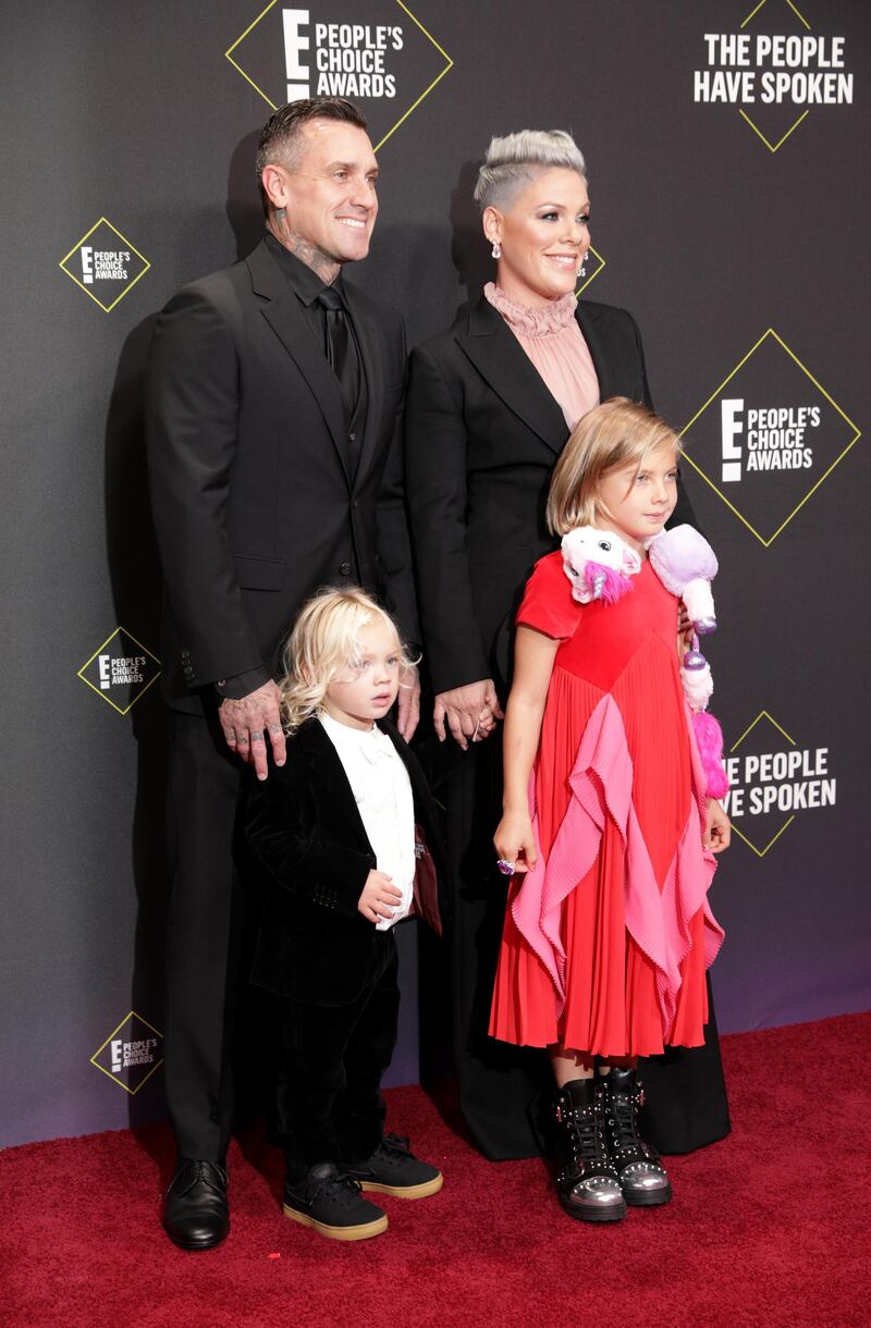 Carey Hart and Pink with their children at the 2019 People's Choice Awards in Santa Monica, California, on Sunday, November 10, 2019. Reuters