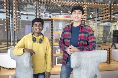 Aadithyan Rajesh and Rishabh Java are co-founders of Tangled, a peer-to-peer learning platform in the UAE that features 50 instructors and 1,000 users. Photo: Antonie Robertson / The National