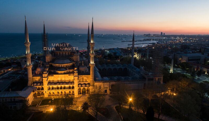 epaselect epa08382735 An aerial picture taken by a drone of the empty Blue Mosque during the first day of Ramadan in Istanbul, Turkey, 24 April 2020. Muslims around the world celebrate the holy month of Ramadan by praying during the night time and abstaining from eating, drinking, and sexual acts during the period between sunrise and sunset. Ramadan is the ninth month in the Islamic calendar and it is believed that the revelation of the first verse in Koran was during its last 10 nights. The Turkish Ministry of the Interior has announced a curfew due to Coronavirus COVID-19 measures in Istanbul and 30 other metropolitan cities between 23-26 April.  EPA-EFE/ERDEM SAHIN