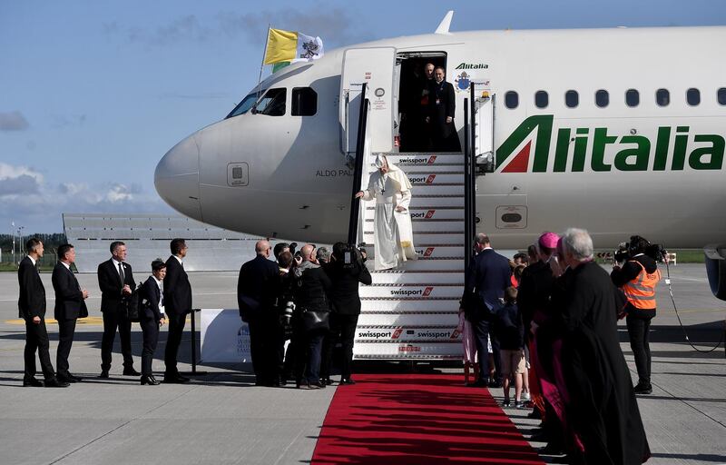 Pope Francis arrives at Dublin International Airport. Reuters