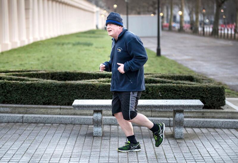 Mandatory Credit: Photo by Peter Macdiarmid/Shutterstock (9376286c)
Boris Johnson on his morning run
Boris Johnson out and about, London, UK - 14 Feb 2018
