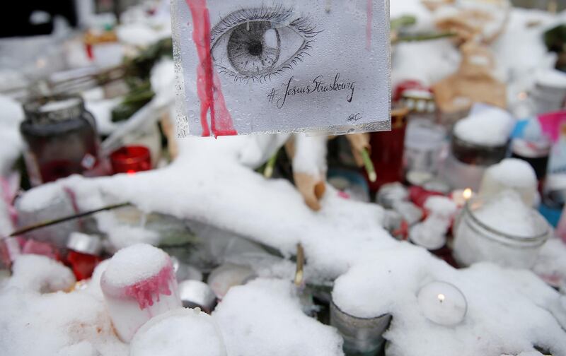 A drawing is seen at an improvised memorial in tribute to the victims of December 11 attack during a ceremony in Strasbourg, France. Reuters