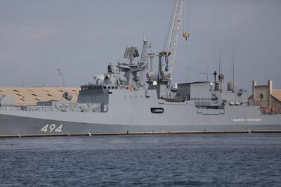 Russian frigate Admiral Grigorovich at Port Sudan in 2021. AP 