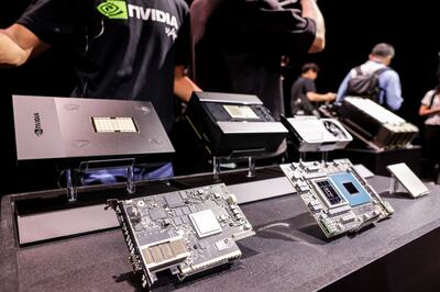 Nvidia chips on display at the Taipei Computex expo in Taipei, Taiwan. Bloomberg