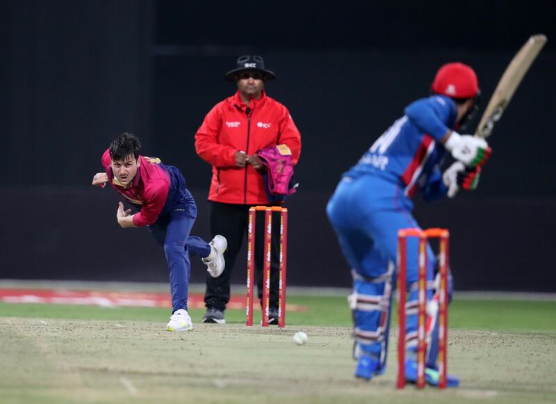 UAE's Muhammad Jawadullah bowls during the first T20 against Afghanistan.