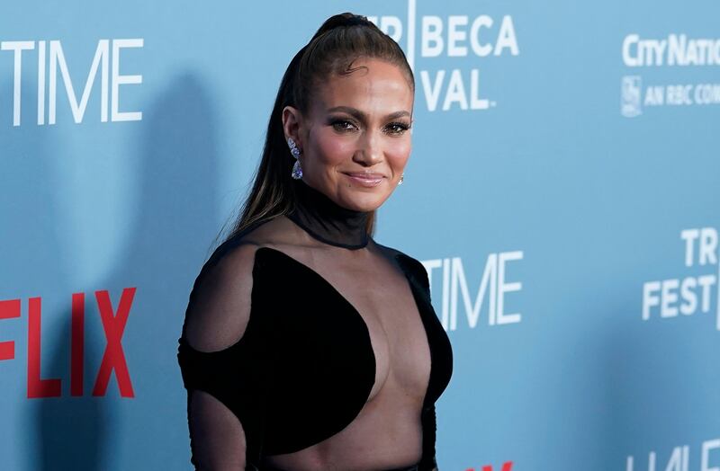 Lopez arrives for the premiere of "Halftime" on opening night of the Tribeca Festival at the United Palace in New York, 2022. AFP