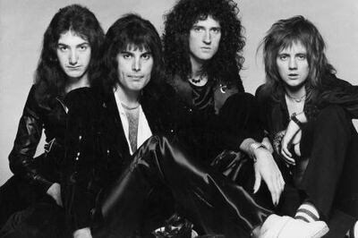 British rock-pop group, QUEEN (l-r) John Deacon, Freddie Mercury, Brian May, Roger Talyor.