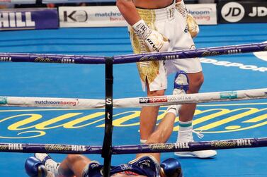 Boxing - Oleksandr Usyk v Tony Bellew - WBC, IBF, WBA & WBO World Cruiserweight Titles - Manchester Arena, Manchester, Britain - November 10, 2018 Oleksandr Usyk knocks out Tony Bellew to win the fight Action Images via Reuters/Carl Recine TPX IMAGES OF THE DAY