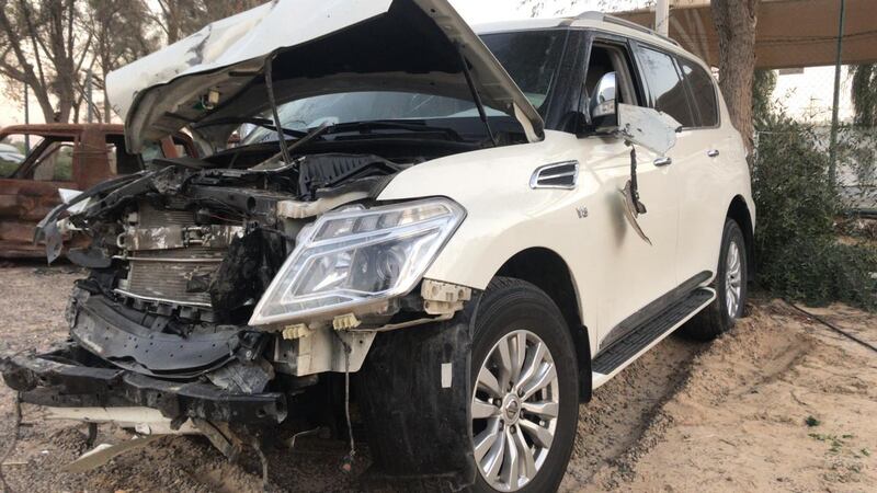 The damage on the SUV that crashed into the family car, killing three out of four passengers, en route to Al Ain on Friday. 
