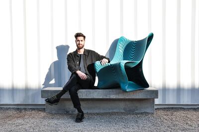 Riyad Joucka, founder of Middle East Architecture Network, with the Mawj, a 3D printed armchair. Courtesy Mean
