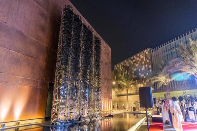 DUBAI, UNITED ARAB EMIRATES. 08 OCTOBER 2018. Unveiling ceremony of art installation ���Aya��� by Emirati Artist Mattar Bin Lahej. ���Using over four tonnes of stainless steel, Aya creates the perfect balance between the eye of the beholder and its own surroundings. Inspired by a verse in the Holy Qura���an, the magnificent sculpture stretches eight metres high and six metres wide on either side of the mosque at City Walk.��� (Photo: Antonie Robertson/The National) Journalist: None. Section: Arts & Culture.