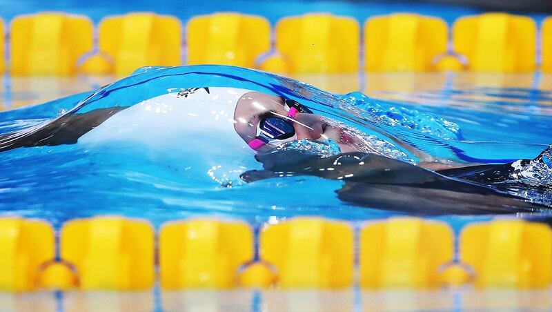 Jade Hannah of Canada competes in the heats of the Women's 50m Backstroke during day four of the FINA World Junior Swimming Championships at Duna Arena.  Getty Images