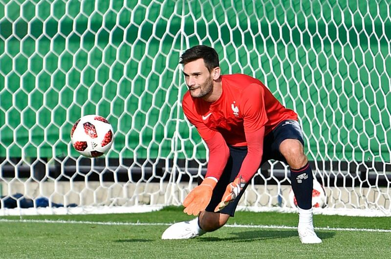 France goalkeeper Hugo Lloris exercise during France's official training on the eve of the final match between France and Croatia at the 2018 soccer World Cup in Moscow, Russia, Saturday, July 14, 2018. (AP Photo/Martin Meissner)