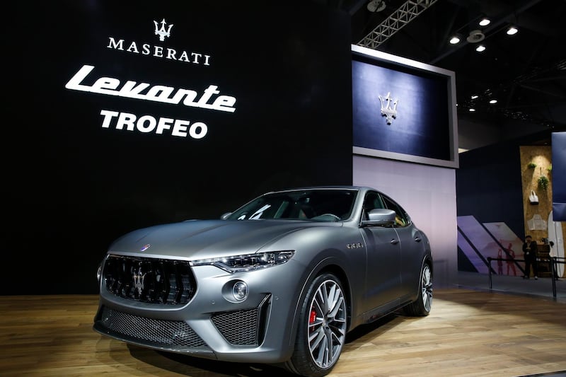 A Maserati Levante sits on display at the show. EPA