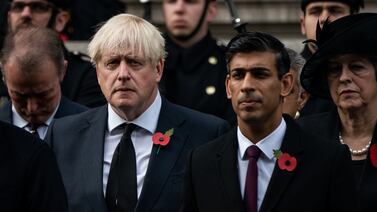 Former prime minister Boris Johnson and Prime Minister Rishi Sunak during the Remembrance Sunday service at the Cenotaph in London in November 2022. PA Images