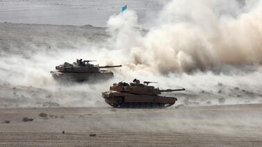 Tanks advance during the Eager Lion military exercise at one of the Jordanian military bases near Zarqa in the east of Amman. Reuters