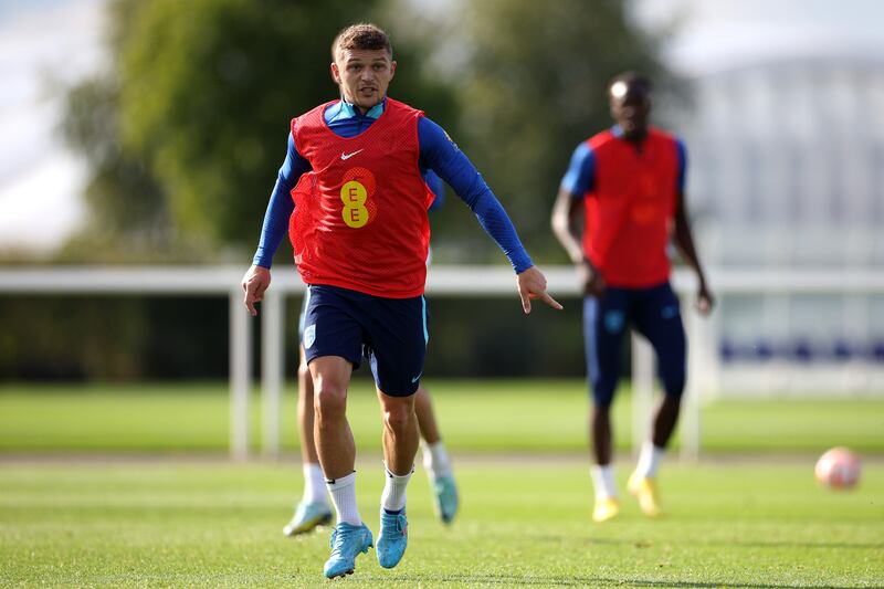 Kieran Trippier in action during a training session at St George's Park. Getty