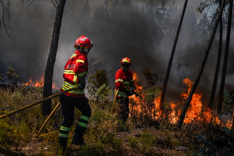 Firefighters attempt to put out the flames in Carrascal, Portugal. AFP