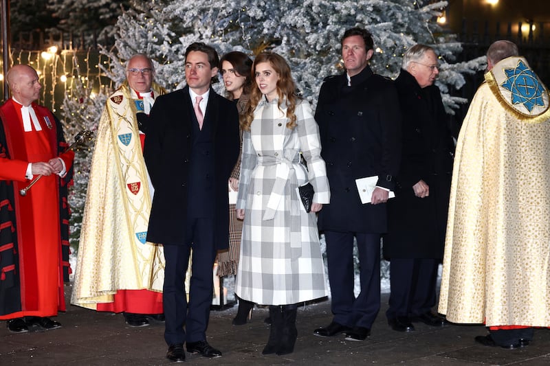 Princess Beatrice with Edoardo Mapelli Mozzi and Princess Eugenie with her husband Jack Brooksbank. Reuters