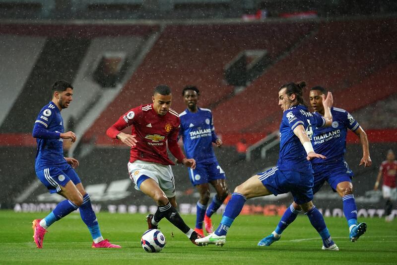 Mason Greenwood on his way to scoring for United. AFP