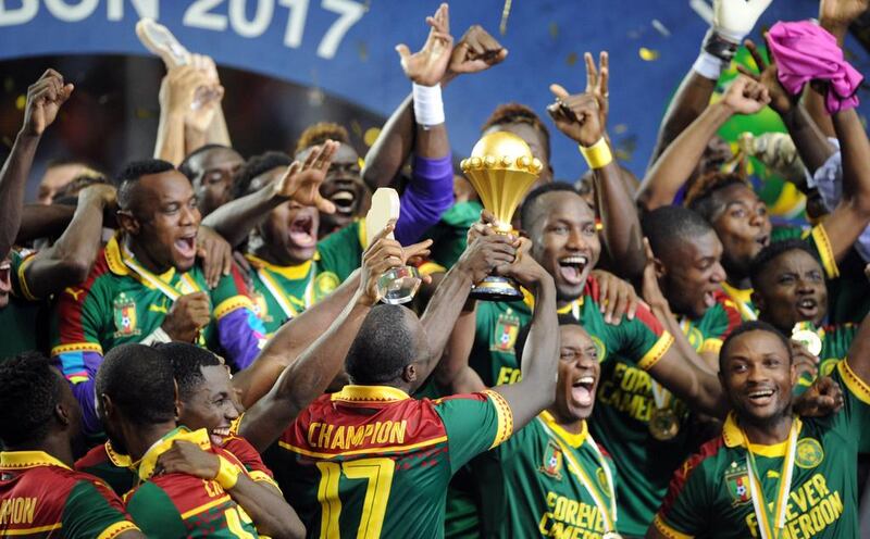Cameroon celebrate being crowned champions. Sydney Mahlangu / EPA