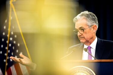 Federal Reserve Chairman Jerome Powell announces the Fed's decision to hold interest rates steady at a news conference at the end of last month. The move came months after President Trump's public appeals for the central bank not to raise interest rates. Photo: EPA