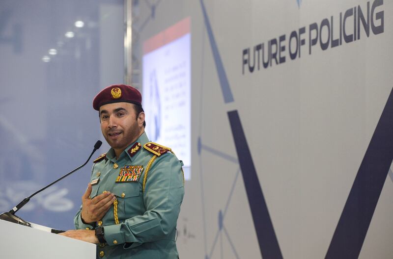 Abu Dhabi, United Arab Emirates - Major General Dr. Ahmed Nasser Al Raisi Chairman, Higher Organizing Committee of ISNR speaks at the Future of Policing forum during the International Exhibition for National Security & Resilience, which takes place at the Abu Dhabi National Exhibition Centre on March 7, 2018. (Khushnum Bhandari/ The National)