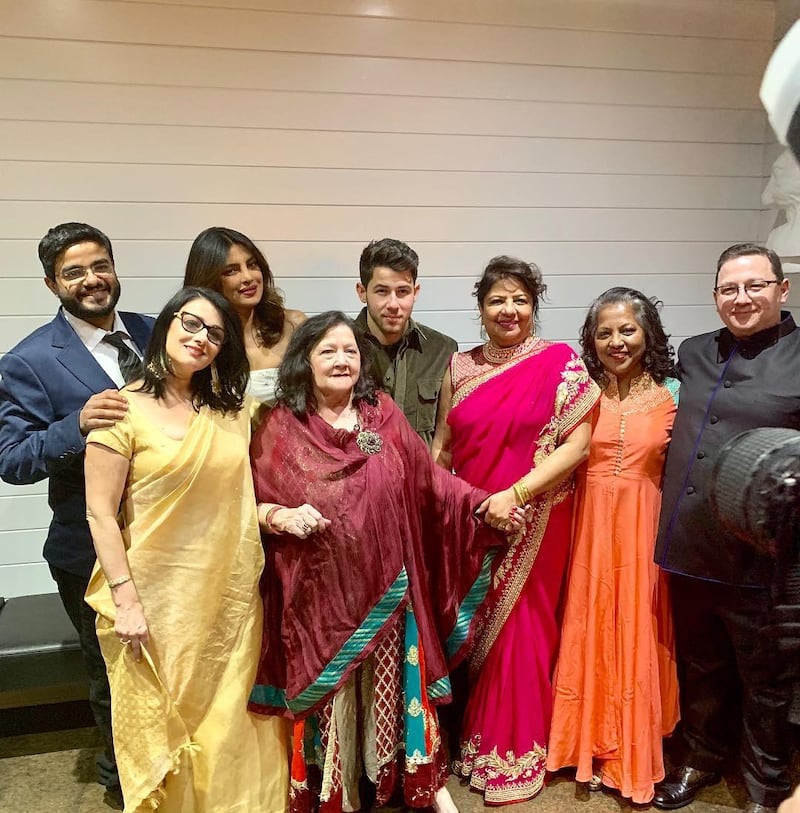 Nick Jonas and Priyanka Chopra with their families at their latest wedding reception. Courtesy Priyanka Chopra / Instagram
