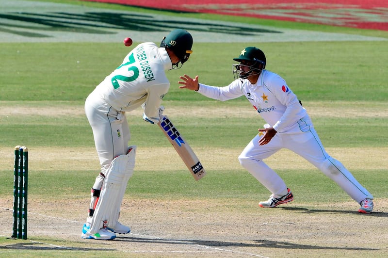 South Africa's Rassie van der Dussen guides a shot past Pakistan fielder Abid Ali. AFP