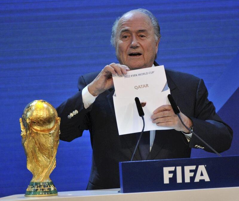 Fifa president Sepp Blatter announces Qatar as the host nation for the Fifa World Cup 2022 in Zurich, December 2, 2010. Michael Probst/ Associated Press