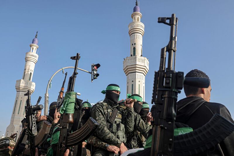 Members of the Ezzedine Al Qassam Brigades, the armed wing of the Hamas movement. AFP