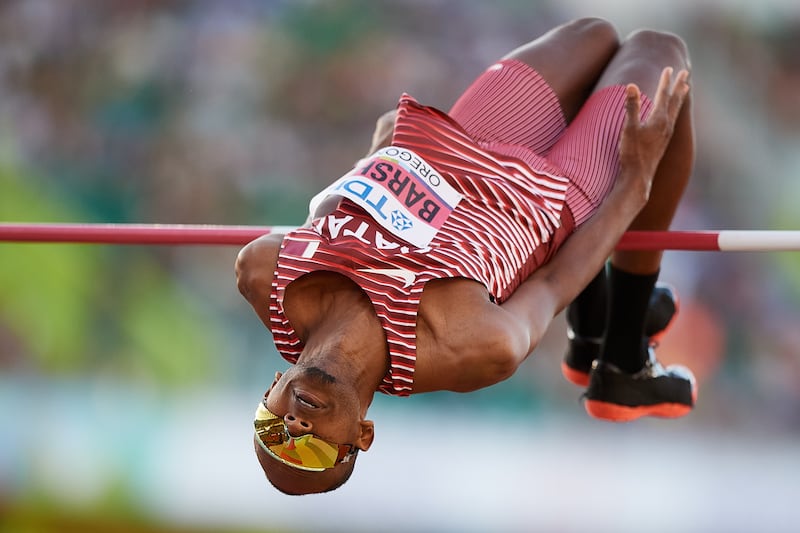 Mutaz Barshim competes in the final of the men's high jump at the World Athletics Championships. EPA