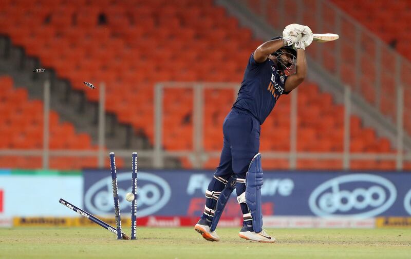 India's Rishabh Pant of India is bowled by Jofra Archer for 30. Getty