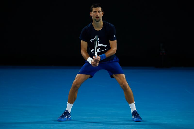 Novak Djokovic in action during a practice session ahead of the 2022 Australian Open at Melbourne Park. Getty Images