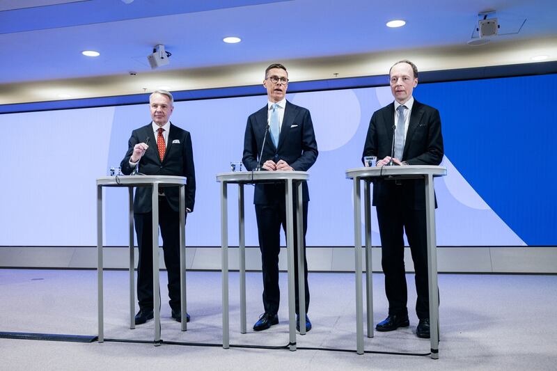 Presidential candidates Mr Haavisto, Mr Stubb and Jussi Halla-aho, Finland's Speaker of Parliament, during the election. Bloomberg