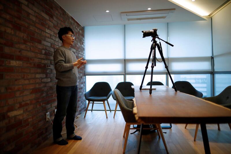 Yoon Chang-hyun works on his Youtube clip in Seongnam, South Korea, February 12, 2019. Picture taken February 12, 2019. REUTERS/Kim Hong-Ji