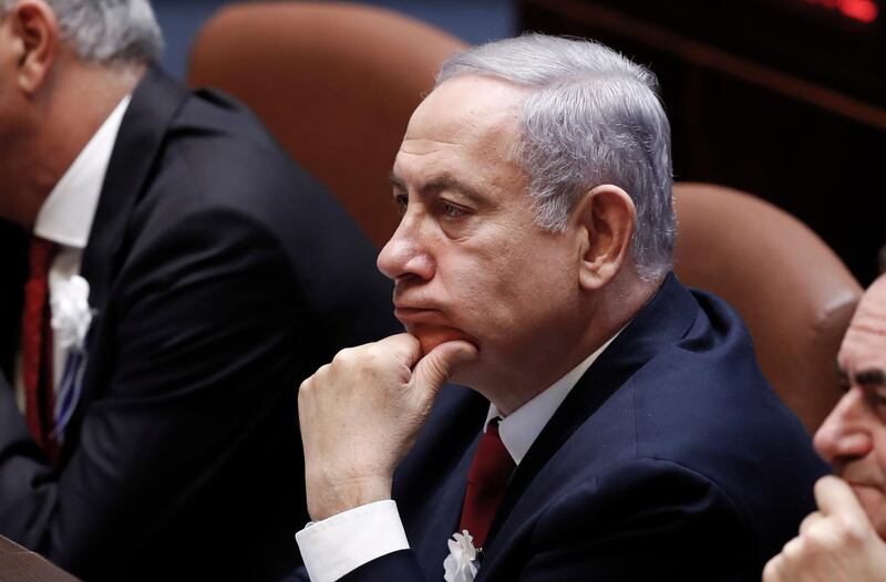 epa07939002 (FILE) - Israeli Prime Minister Benjamin Netanyahu attends the swearing in ceremony session of the 22nd Israeli parliament, in Jerusalem, Israeli, 03 October 2019 (reissued 21 October 2019). Netanyahu announced he returns the mandate to form a new government.  EPA/ATEF SAFADI