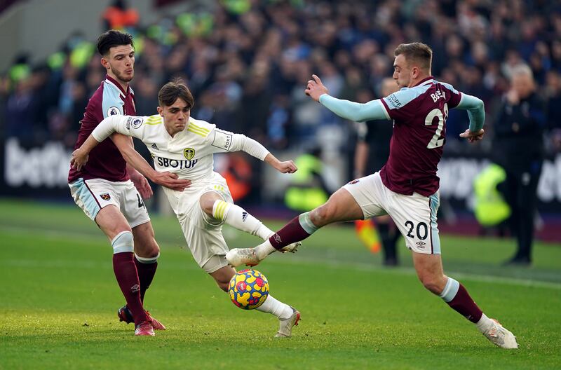 Lewis Bate (Forshaw 22) 3 – Far from the Premier League debut the teenager would have dreamed of. Found himself on the receiving end of a poor pass from Ayling, which led to Rice seizing the ball. PA