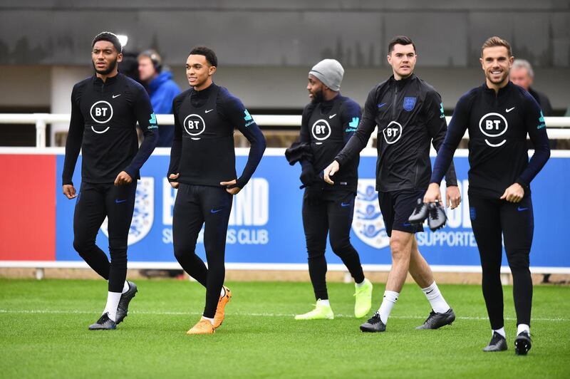 England players training ahead of their Euro 2020 qualifier against the Czech Republic. Getty