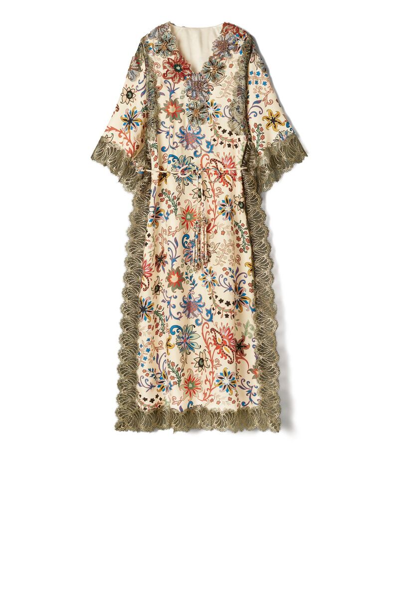 The Floral Embellished Kaftan. Courtesy of Tory Burch